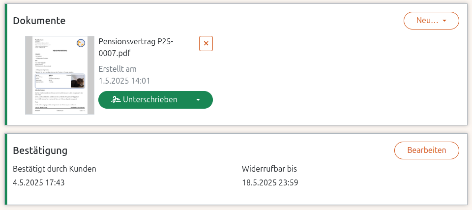 Verträge und Tier-Steckbriefe