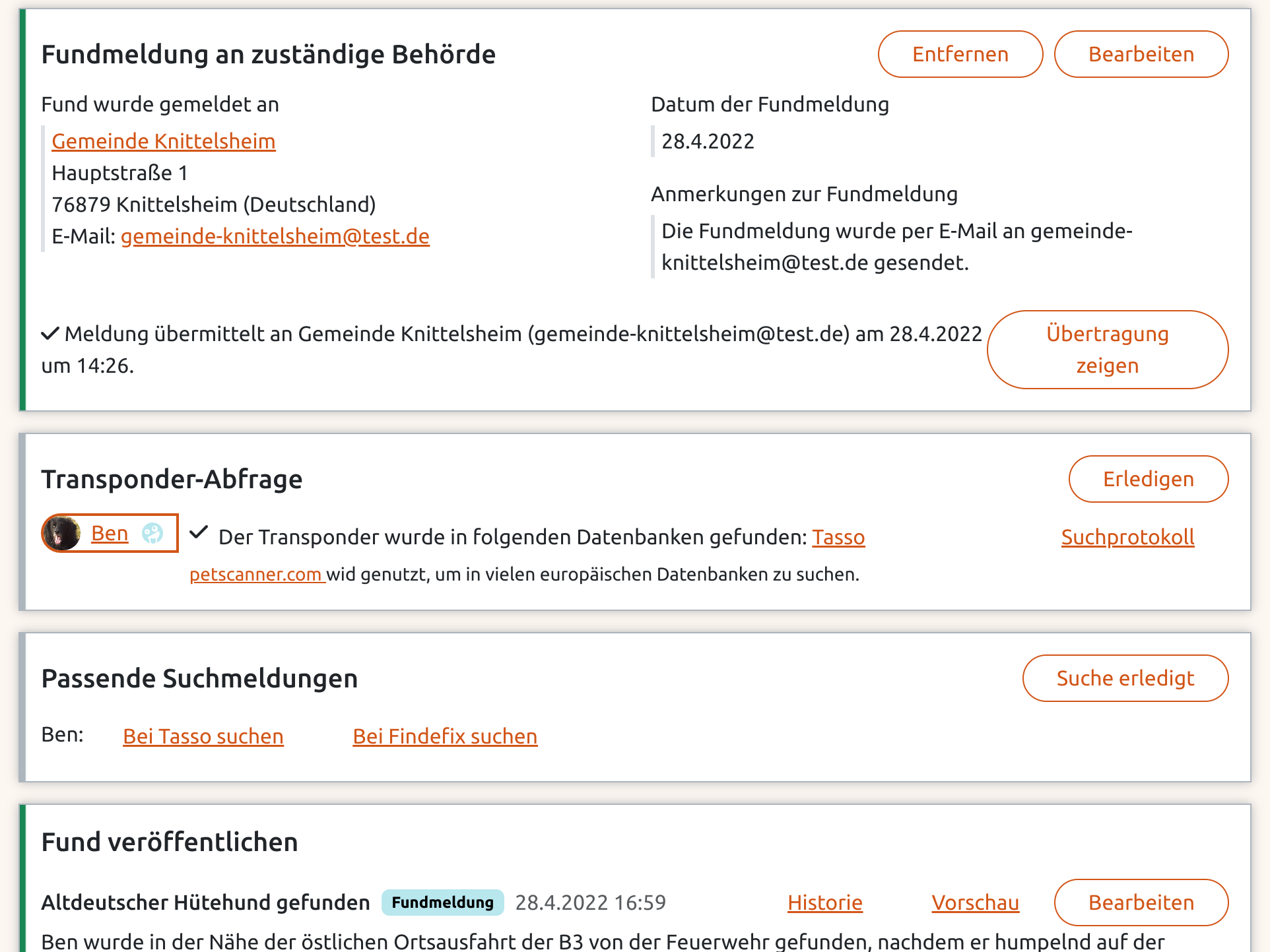 Meldung an Behörden & öffentliche Anzeige