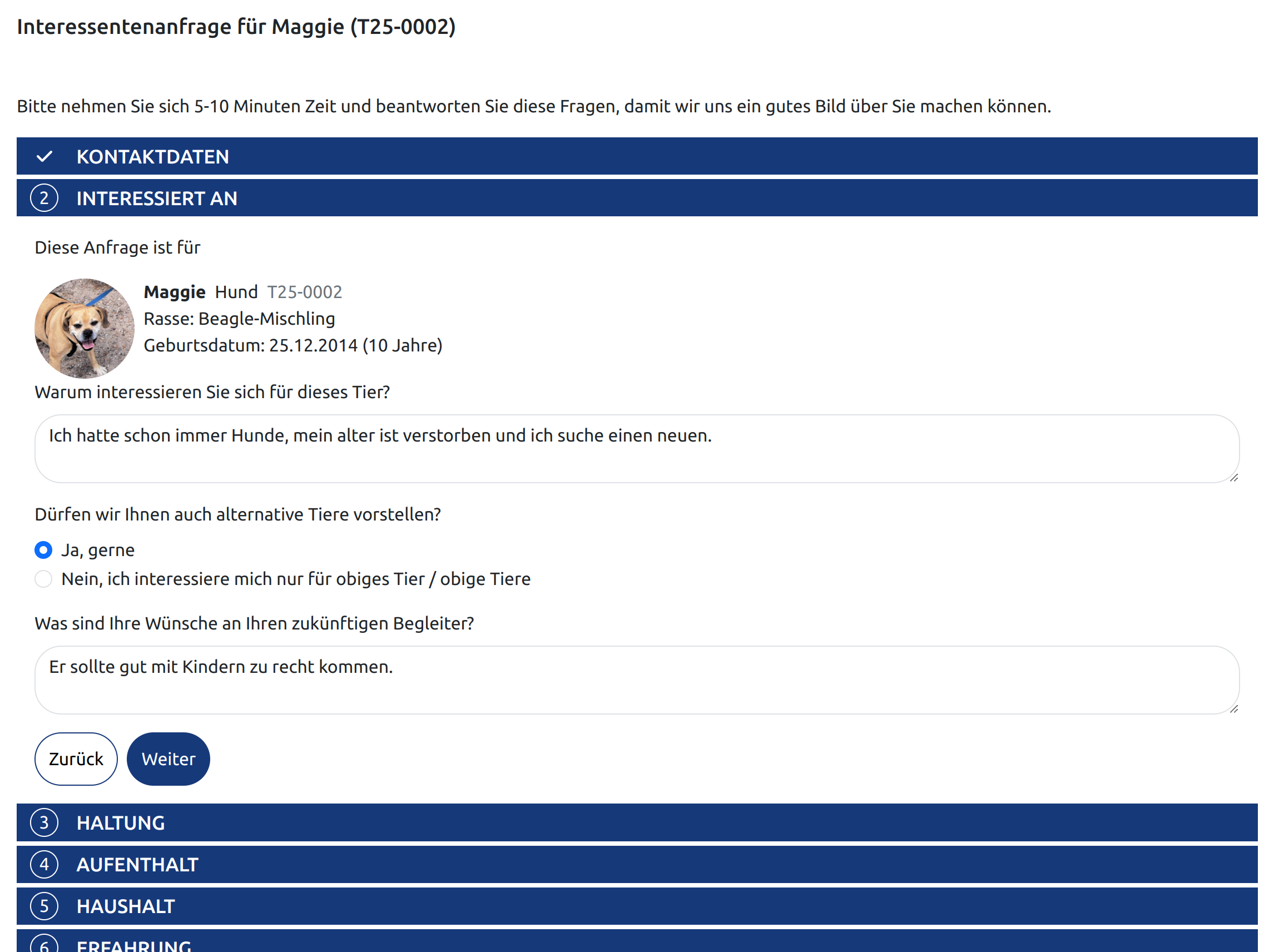 Online-Fragebogen für Interessenten