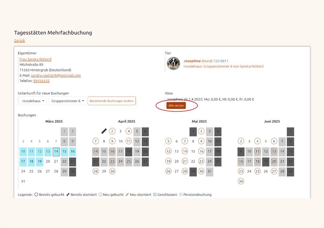 Abonnement Buchungen in der Anigu Tierverwaltung