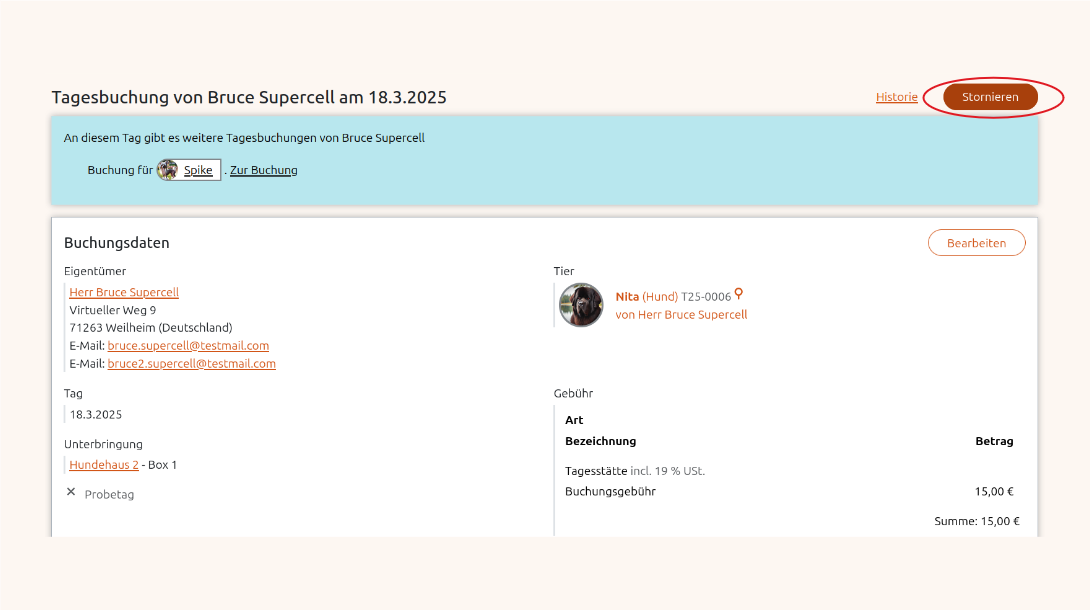 Buchung stornieren in der Tagesstätte
