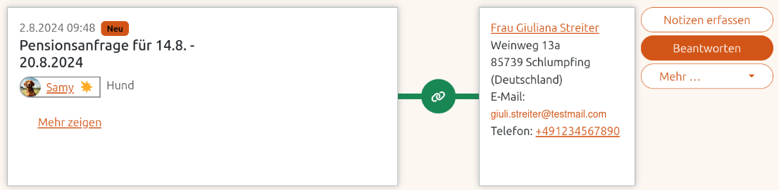 Pensionsanfrage im Posteingang