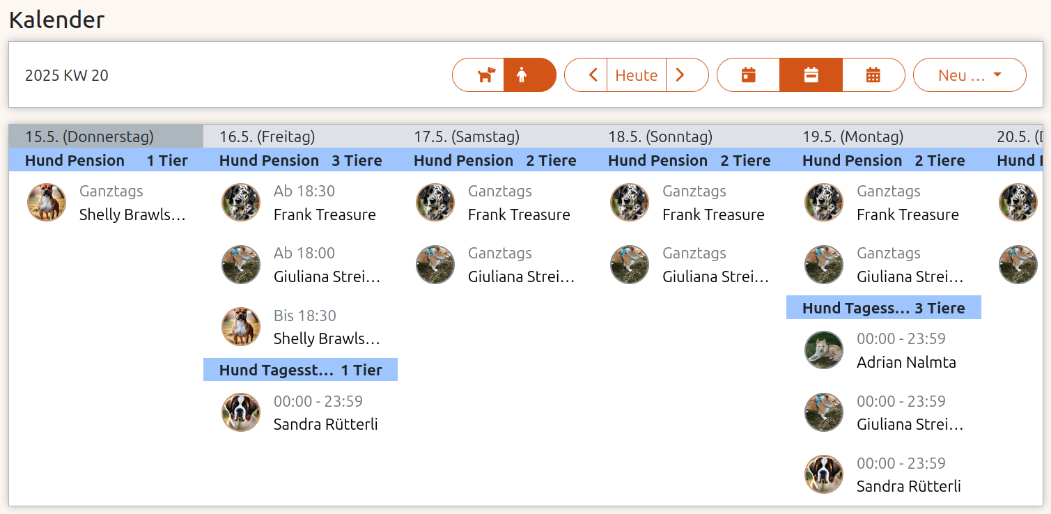 Übersichtlicher Kalender mit den geplanten Buchungen