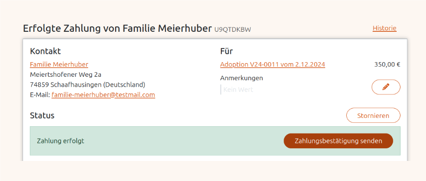 Zahlungsbestätigung per E-Mail versenden