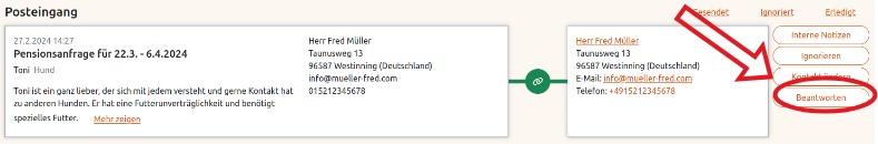 Beantworten einer Buchungsanfrage in der Anigu Tierverwaltung