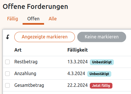 Offene Forderungen in der Anigu Tierverwaltung