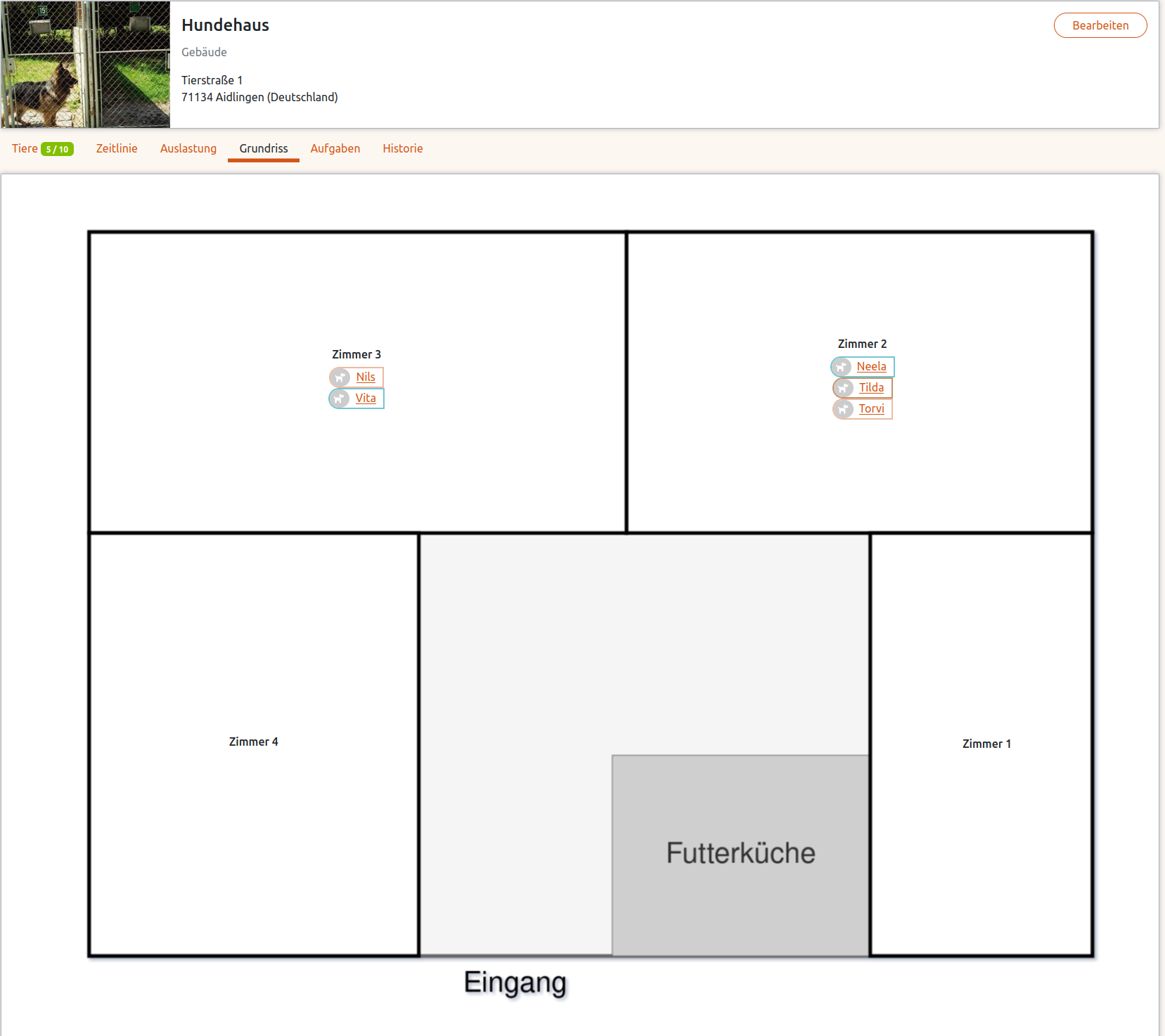 Beispiel Grundriss in der Anigu Tierverwaltung
