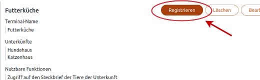 Registrieren Button für das Terminal in der Anigu Tierverwaltung