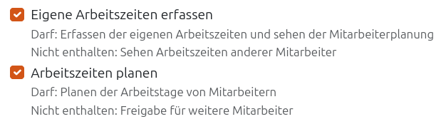 Berechtigungen für das Modul Mitarbeiterplanung und Zeiterfassung
